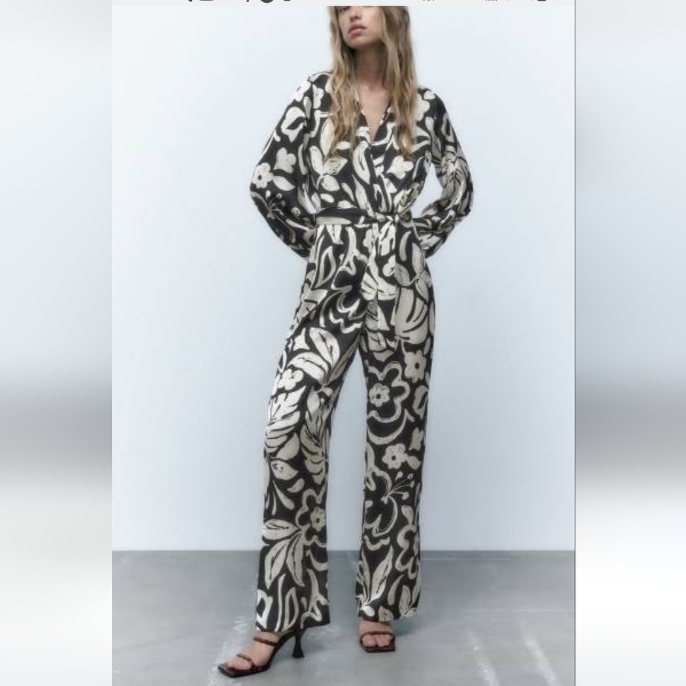 Zara Black and Cream Floral Jumpsuit